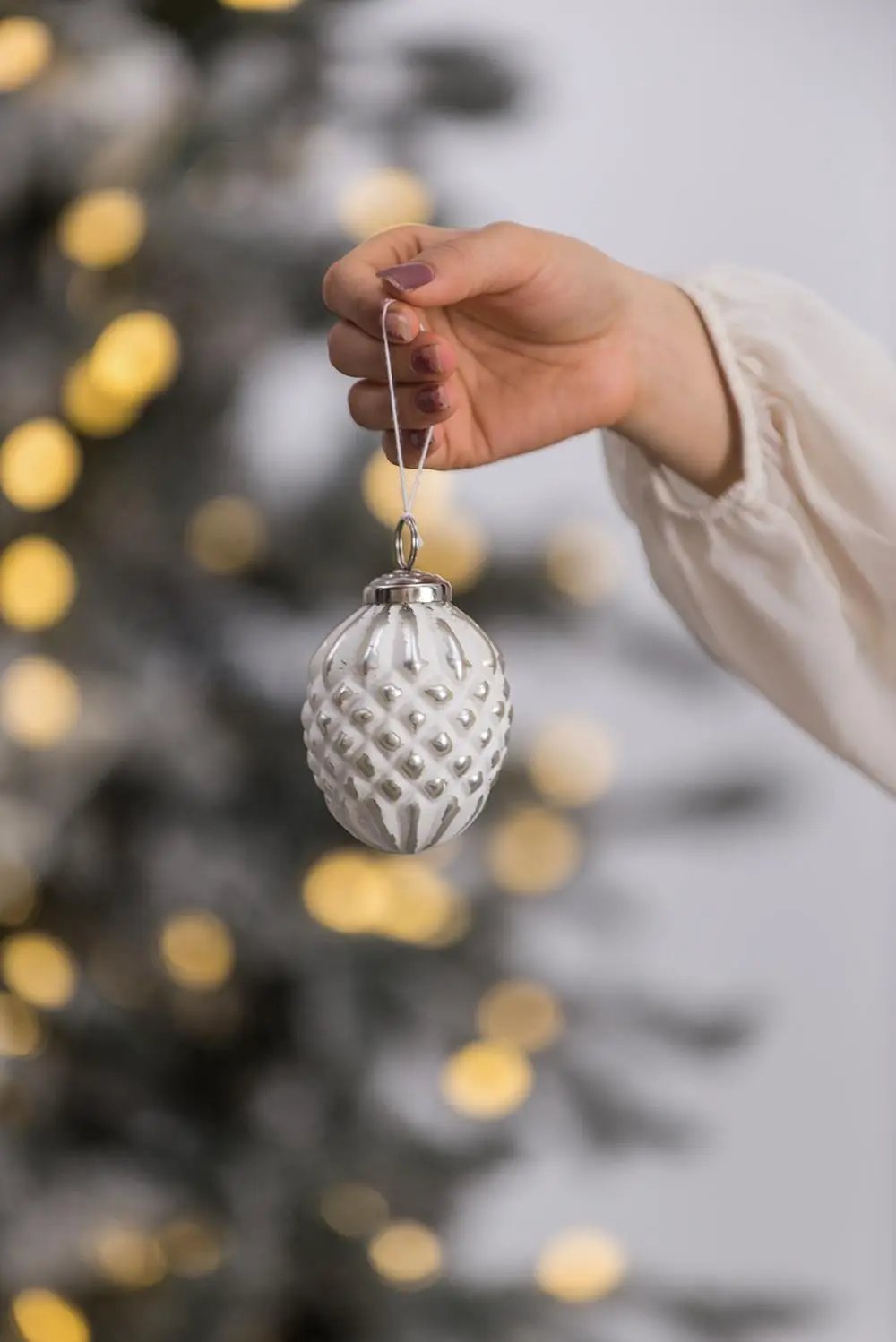 Christmas Ball Ornaments, Glass Decorative Hanging Ball Christmas Tree Ornaments, For Holiday Party Decorations (Set of 6) - White by Unique Piece Furniture