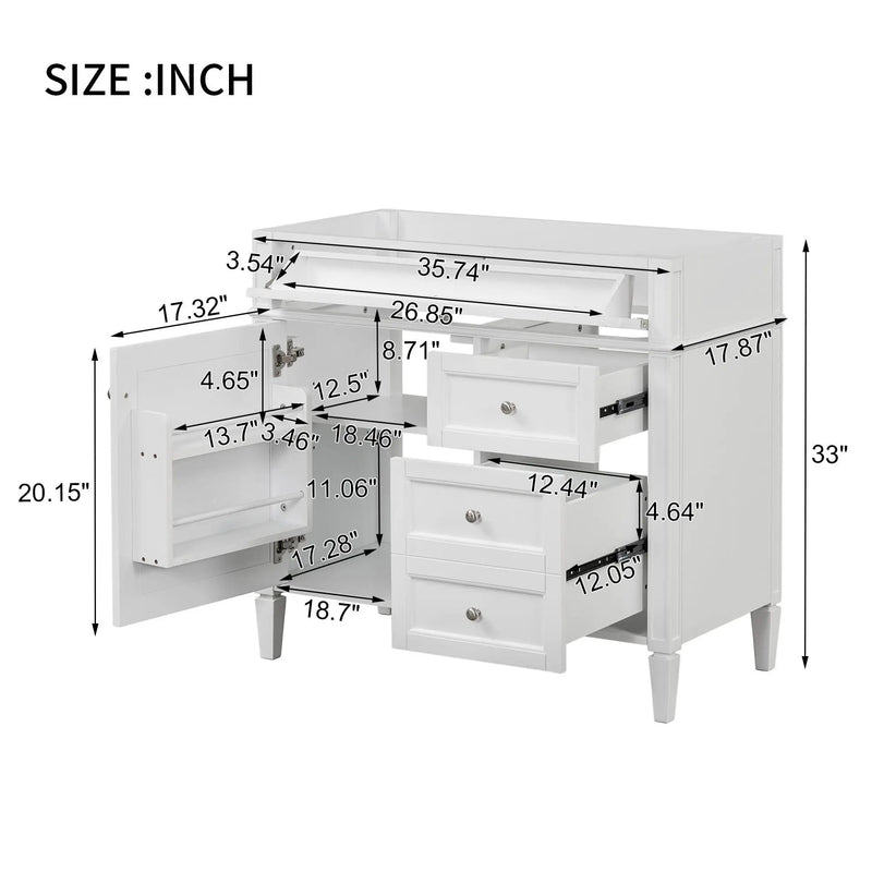 Bathroom Vanity With 2 Drawers And Tip-Out Drawer, Storage Cabinet by Unique Piece Furniture
