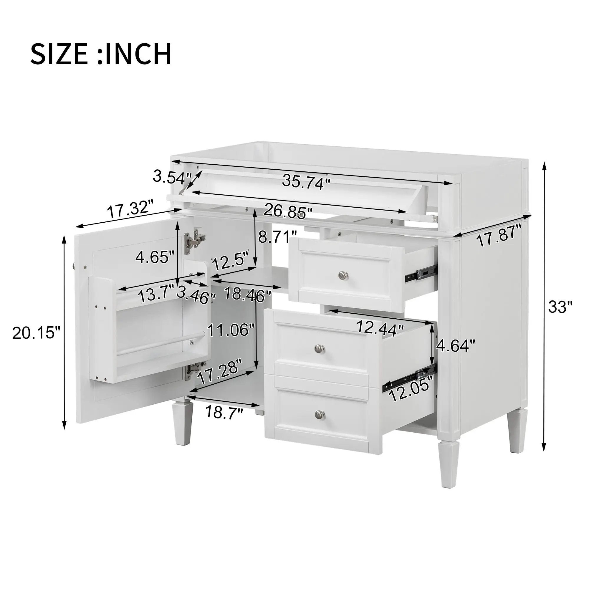 Bathroom Vanity With 2 Drawers And Tip-Out Drawer, Storage Cabinet by HouseOfZazla