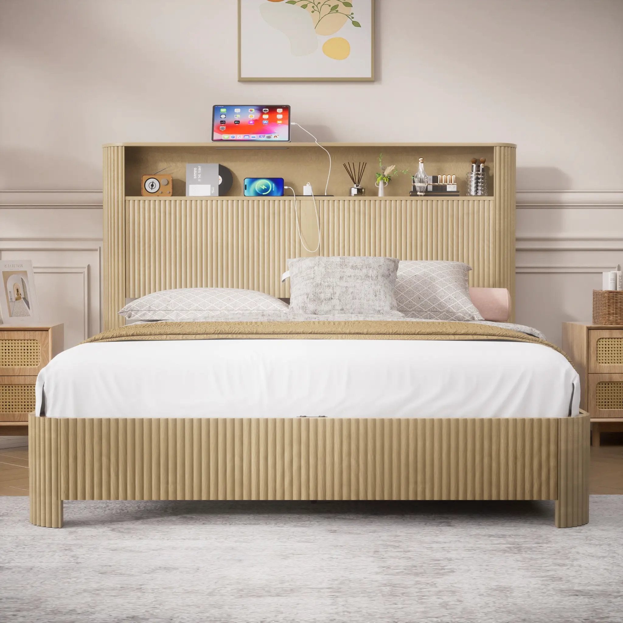 Queen Size Bed Frame With Storage Headboard by HouseOfZazla