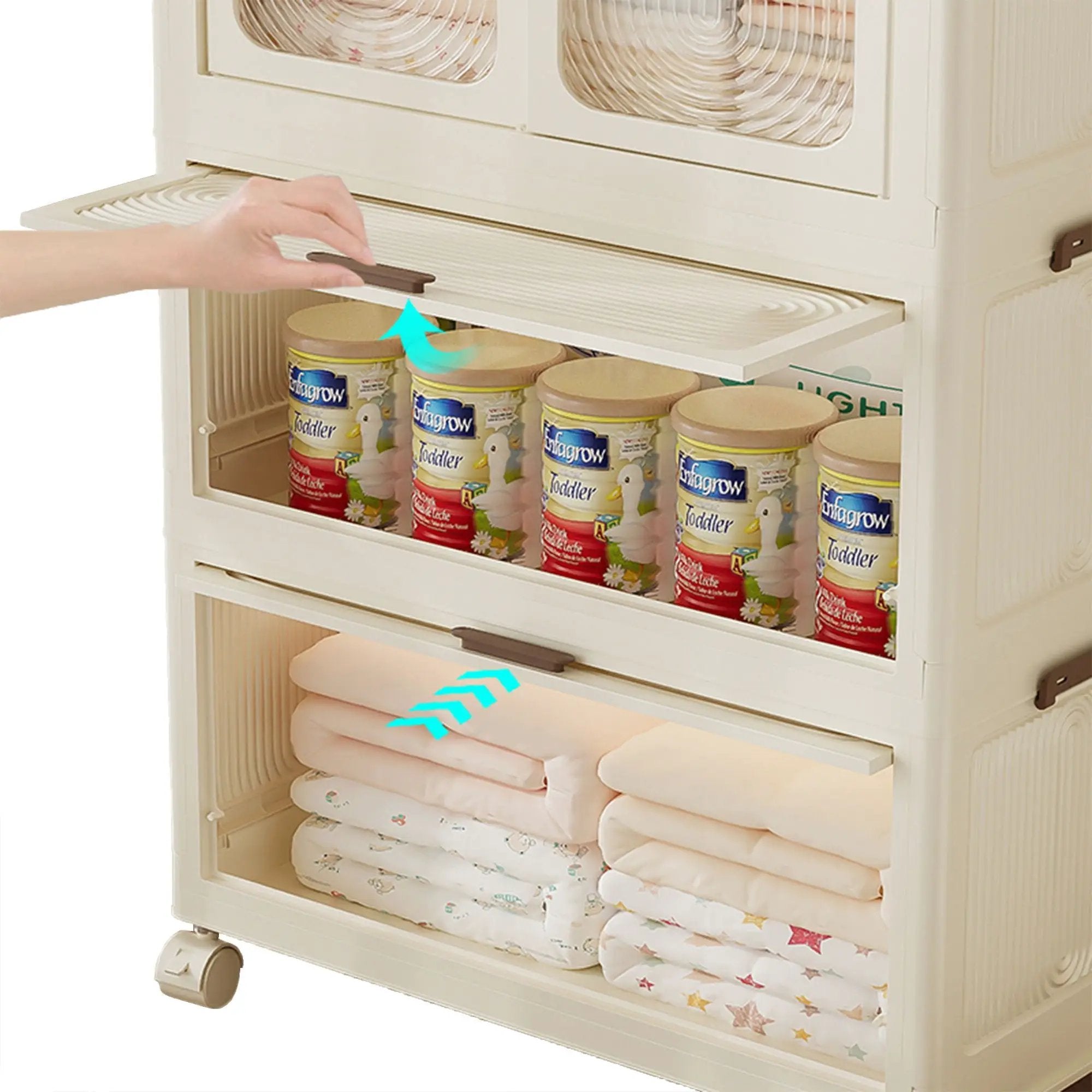 Portable Wardrobe Closet Storage Organizer With Magnetic Doors And Hanging Rod - Cream White by Unique Piece Furniture