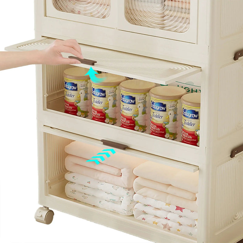 Portable Wardrobe Closet Storage Organizer With Magnetic Doors And Hanging Rod - Cream White by Unique Piece Furniture
