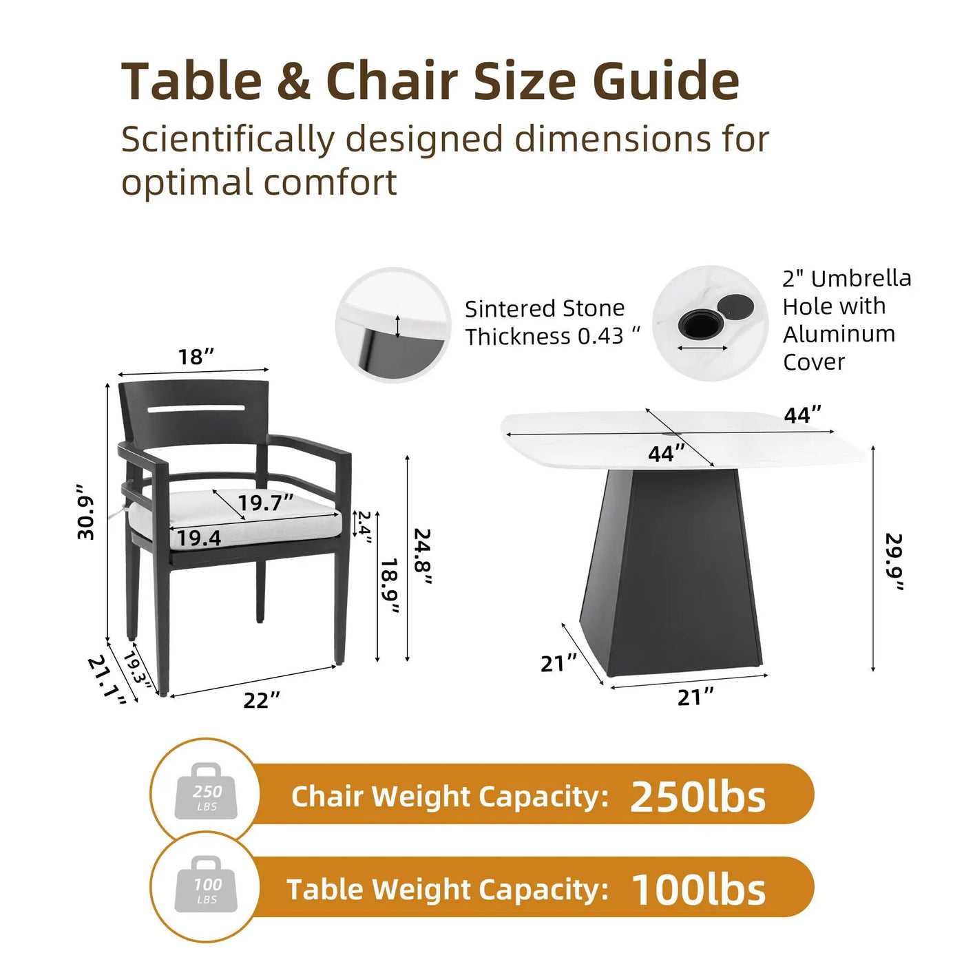 Outdoor Patio Dining Set, Squircle Dining Table, Dining Chairs With Sunbrella Cushions by Unique Piece Furniture