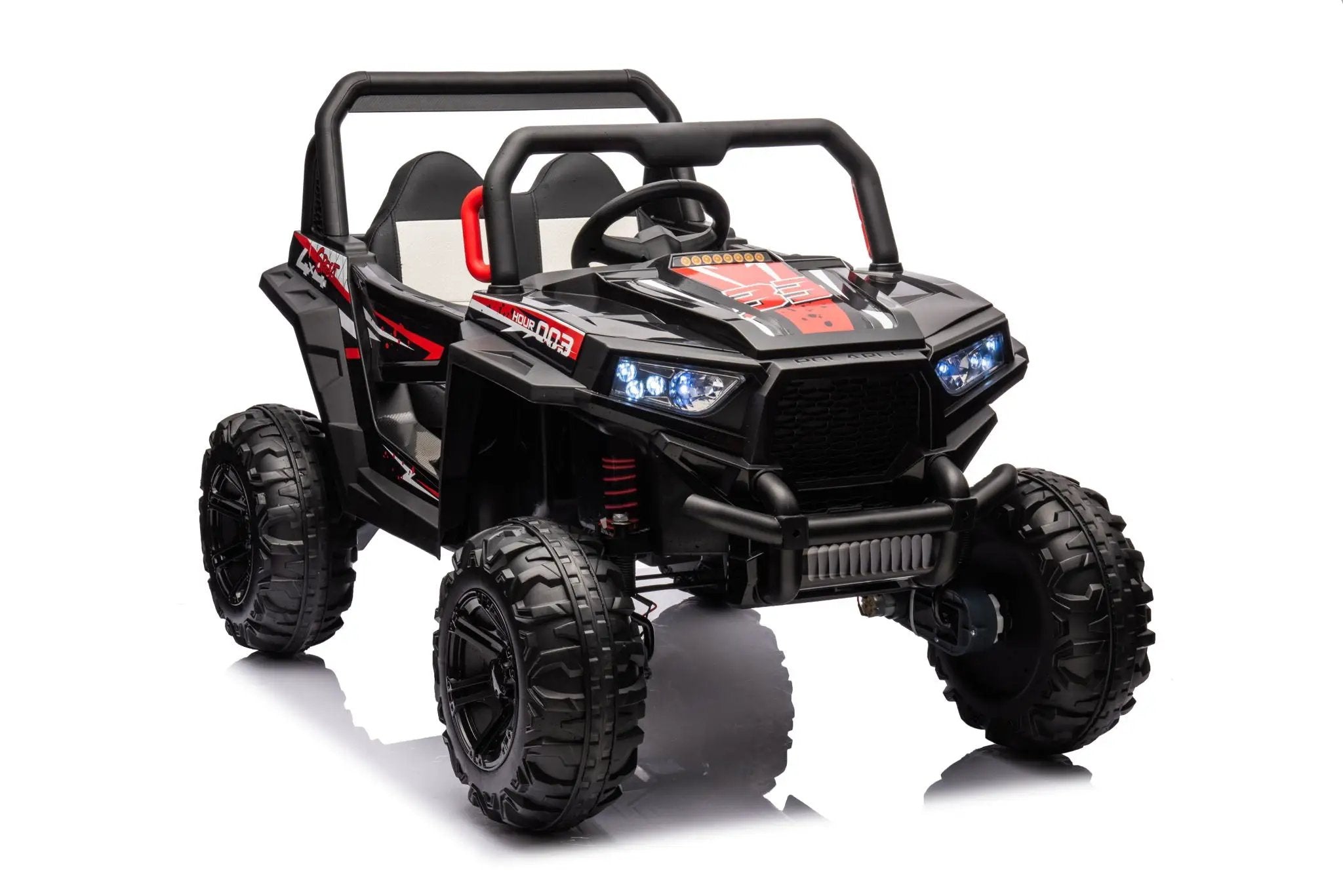 12V7A*2 30W*4 Four-Wheel Drive Seat One Button Start, Forward And Backward, High And Low Speed, Music, Front Light, Power Display, Two Doors Can Open, 2.4G R / C, Seat Belt Four Wheel Absorber by HouseOfZazla