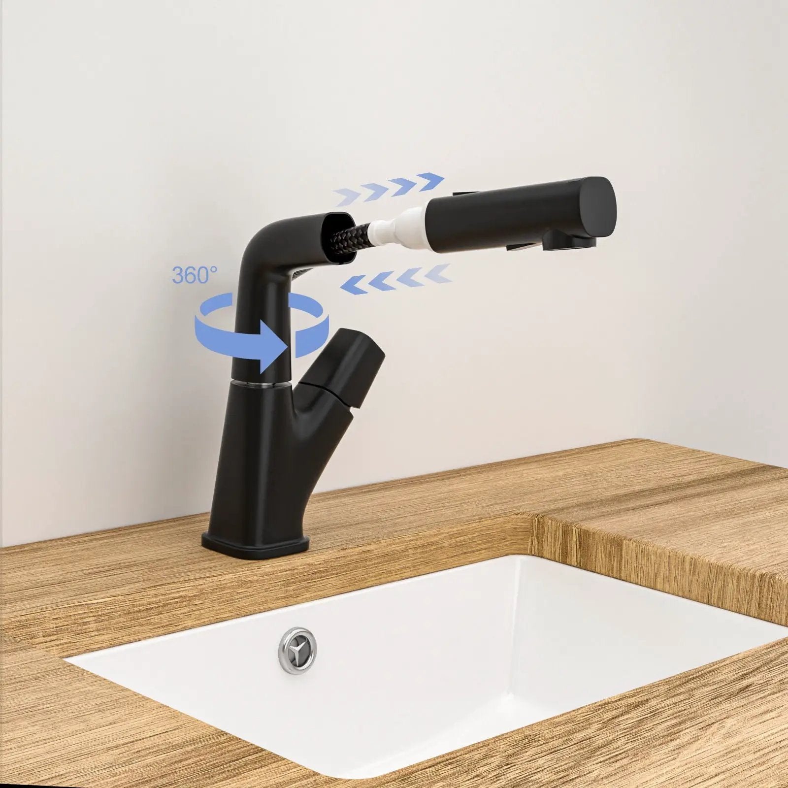 Pull Down Bathroom Sink Faucet With Three Water Modes And Construction - Matte Black by HouseOfZazla
