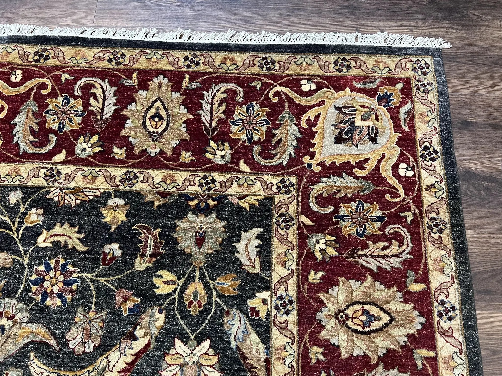 Pak Persian Mahal Rug 9x12, Allover Floral Pakistani Oriental Carpet 9 x 12, Wool Hand Knotted Area Rug, Dark Slate Gray-Black and Maroon by Jewel Rugs