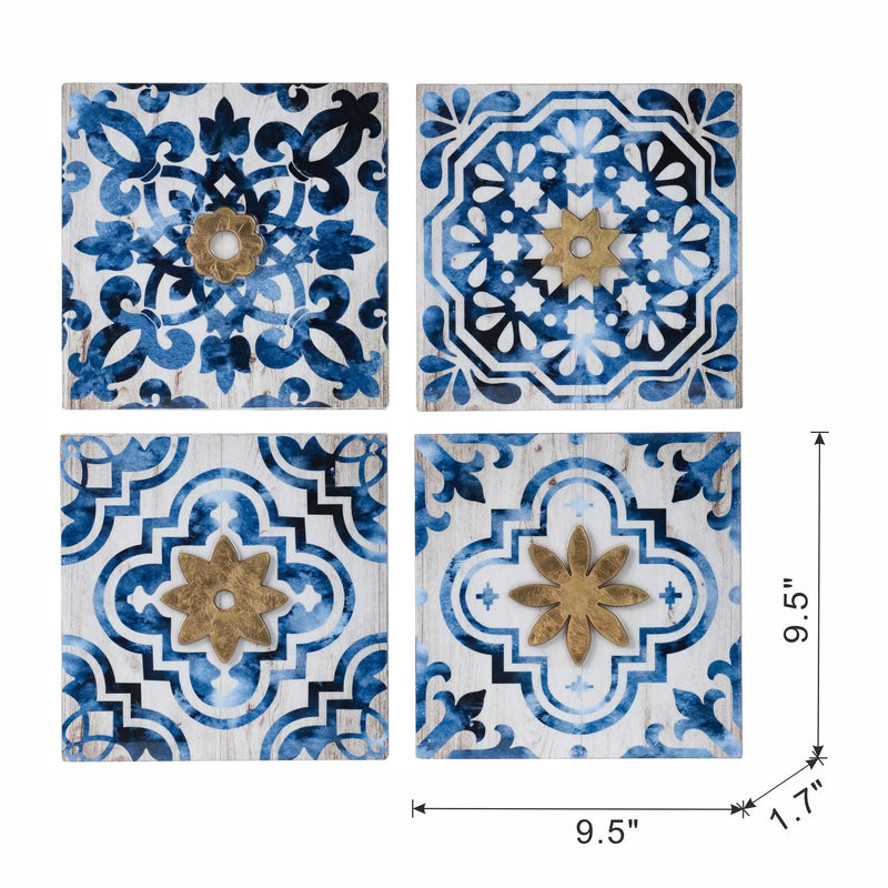 Abstract, And Wall Decor Accents (Set of 4) - White / Blue