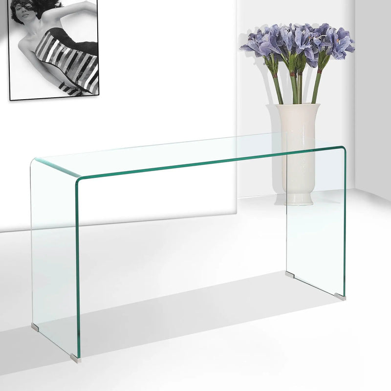 Elegant Transparent Tempered Glass Console Table With Rounded Edges, Modern Sofa Table - Clear by Unique Piece Furniture
