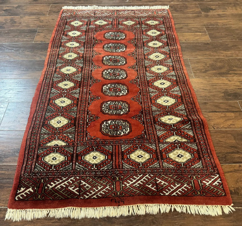 Red Pakistani Turkoman Rug 3x5, Bokhara Design, Vintage, Signed by Jewel Rugs