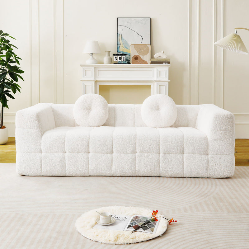 Boneless 3 Seater Sofa With Circular Throw Pillows - Beige by HouseOfZazla
