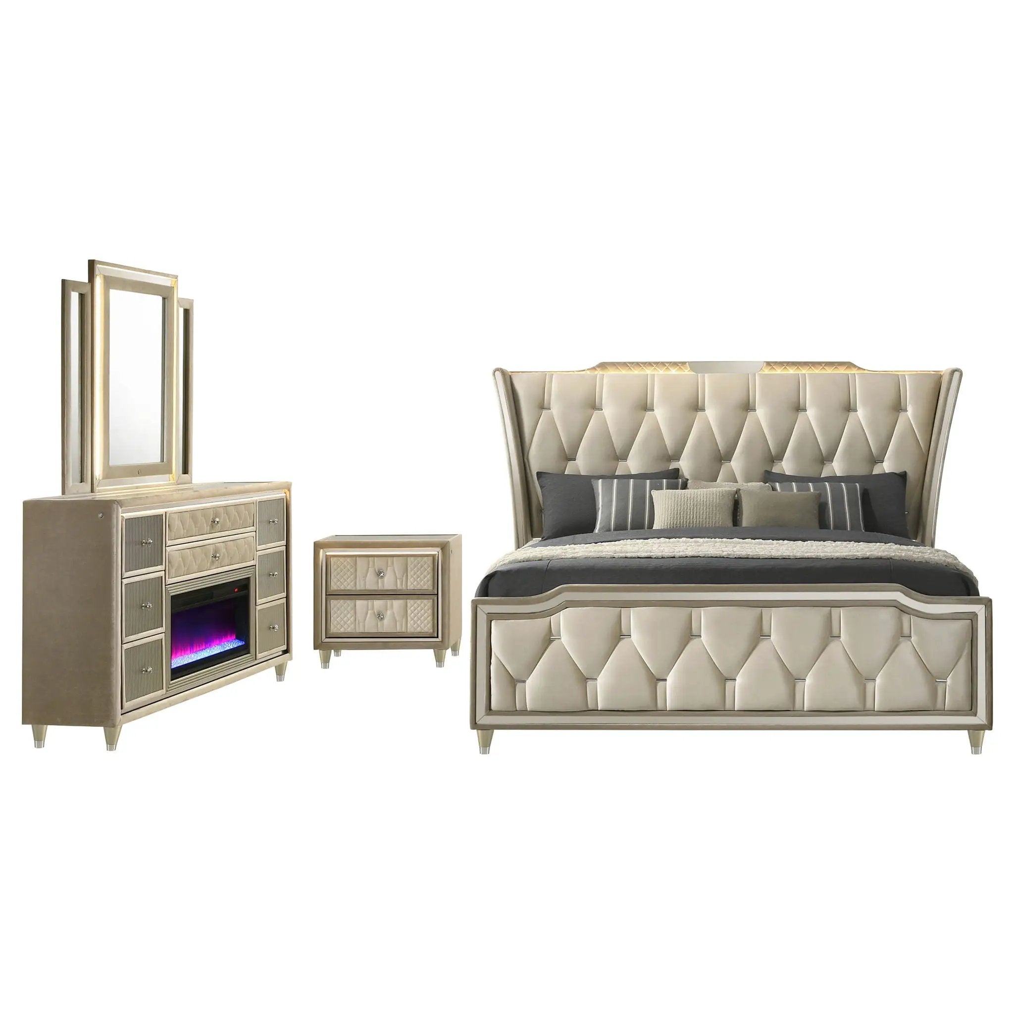 Lorient 4-piece California King Bedroom Set Ivory and Camel by Unique Piece Furniture