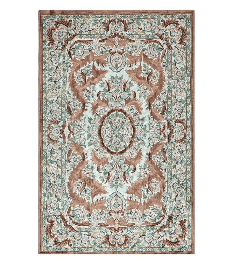 4' X 6' Vintage Embroidery Hand Stitched Rug Silk On Cotton India Backing Nice by Jewel Rugs