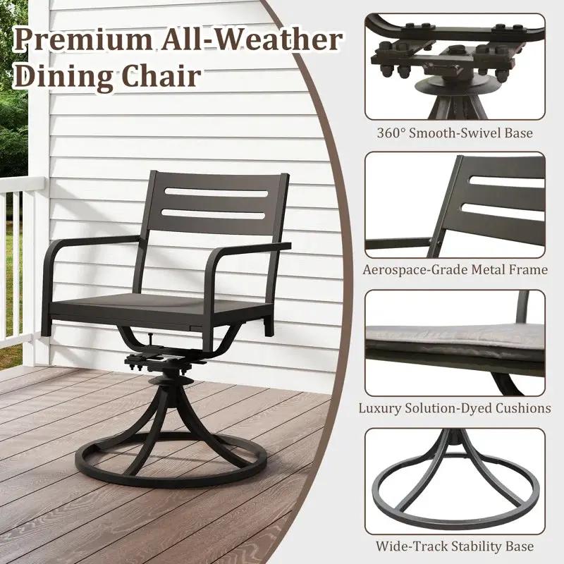 Set of 2 Powder-Coated Steel 360° Swivel Outdoor Dining Chairs with All-Weather Cushions by HouseOfZazla