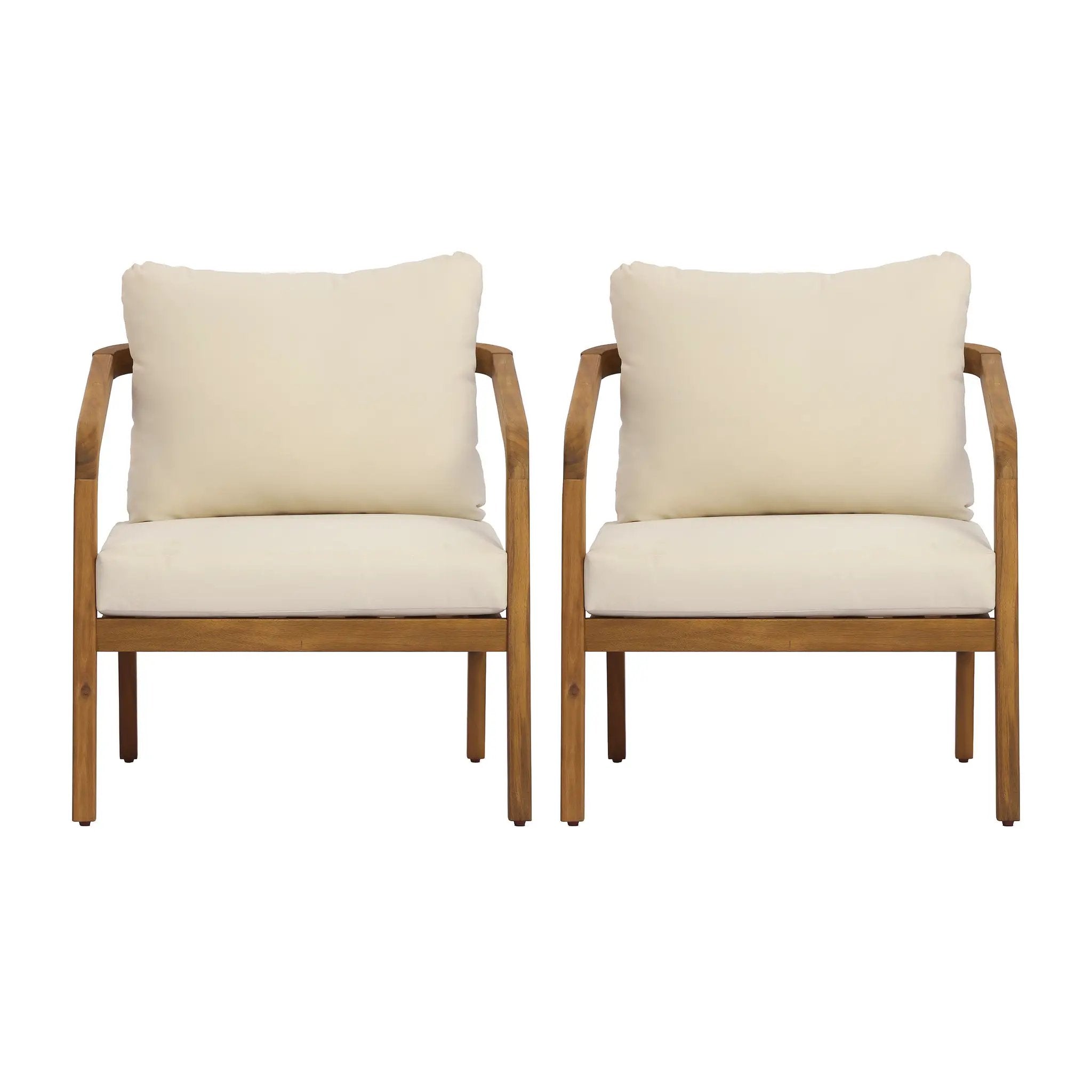 Acacia Wood Outdoor Patio Club Chair with PE Wicker Backrest & Cushions (Set of 2) by HouseOfZazla