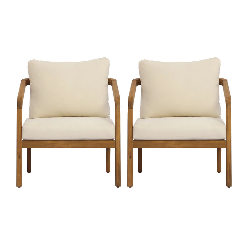 Acacia Wood Outdoor Patio Club Chair with PE Wicker Backrest & Cushions (Set of 2) by HouseOfZazla