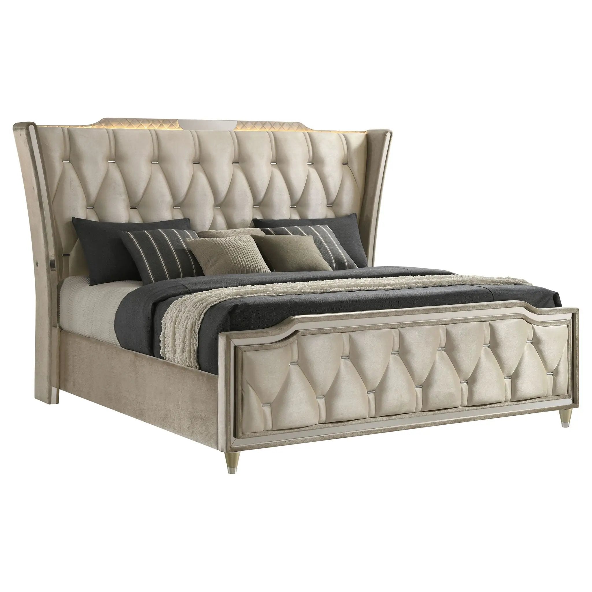 Lorient Eastern King LED Upholstered Bed Ivory and Camel by Unique Piece Furniture