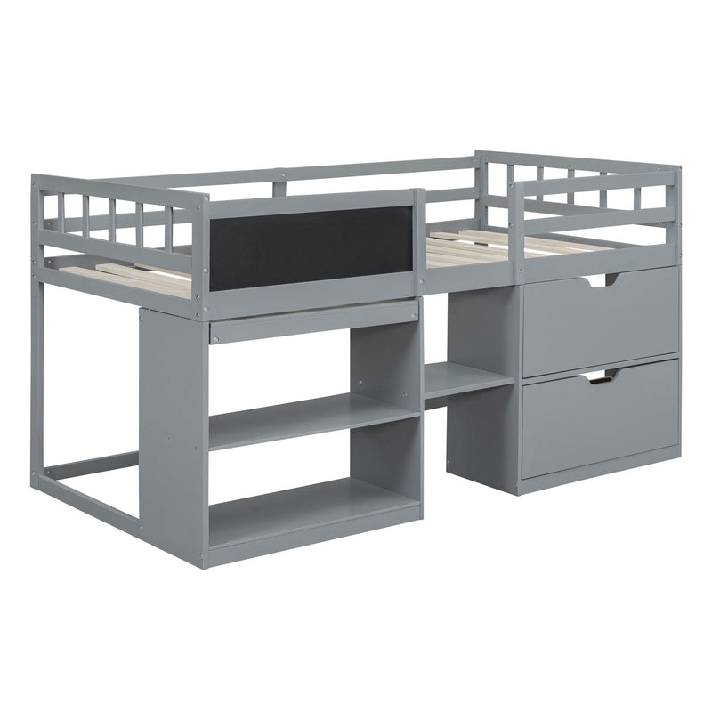 Low Loft Bed With Rolling Desk, Shelf And Drawers by HouseOfZazla