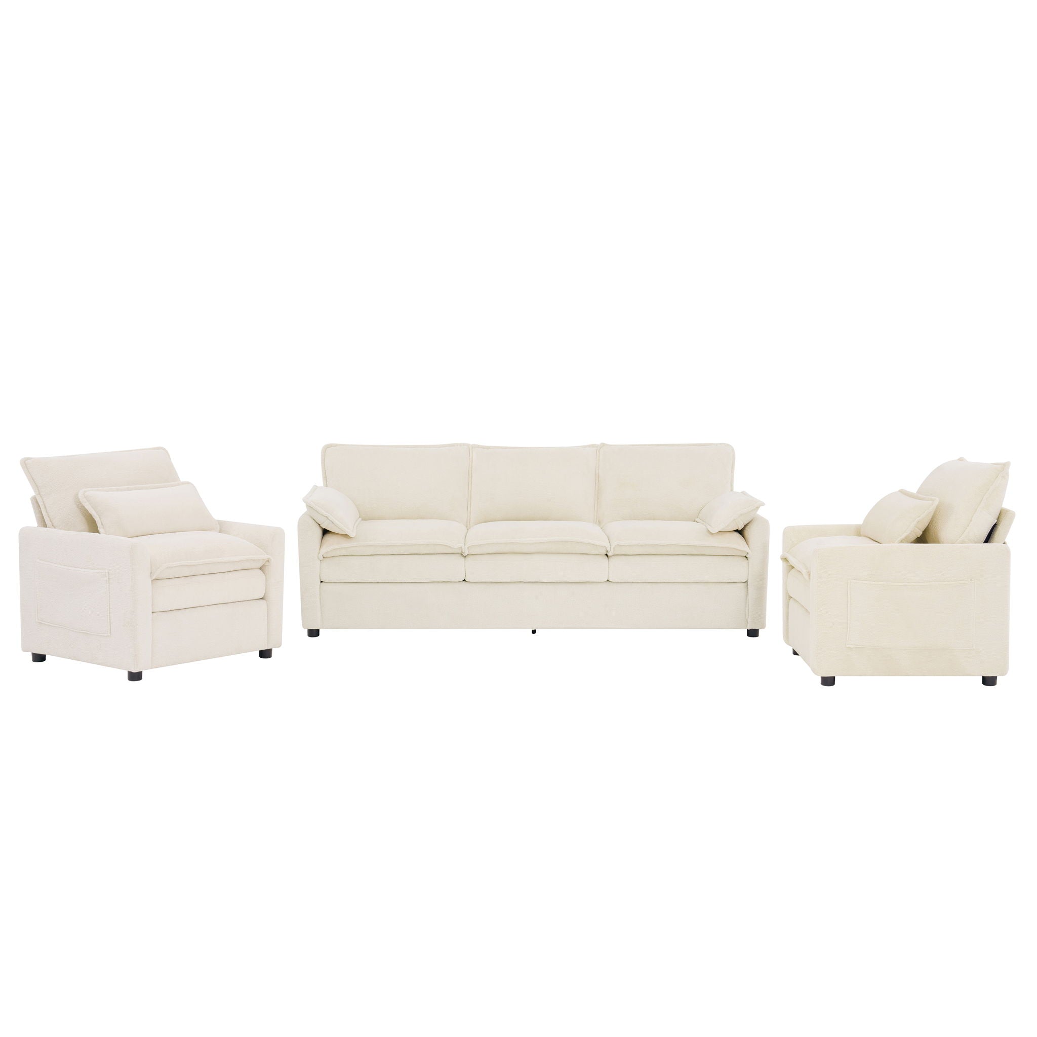 Modern Sofa Set With Double Layer Cushion And Side Storage Pockets by HouseOfZazla