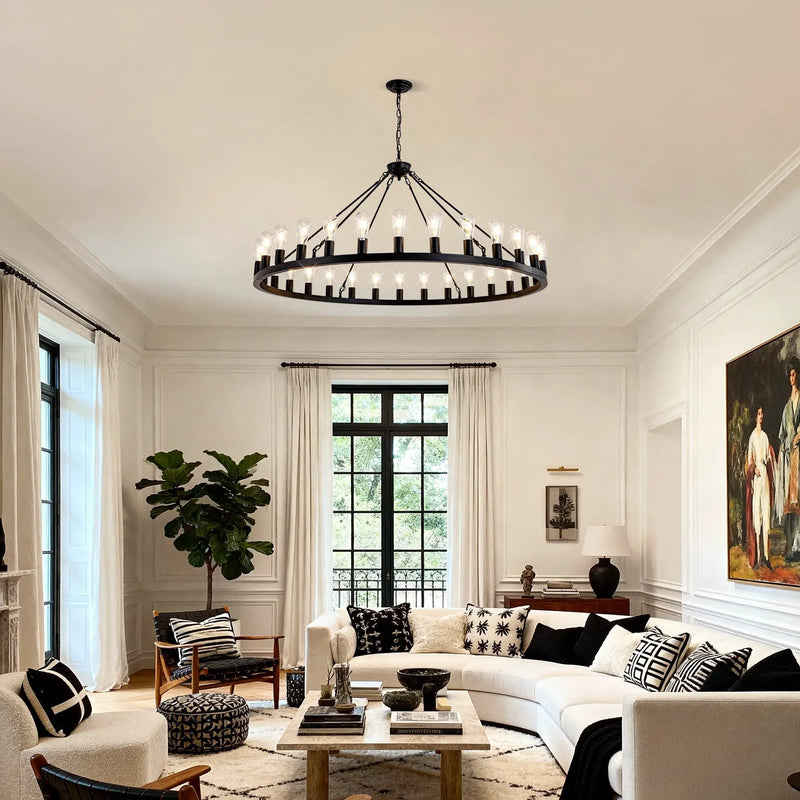 64 Inch Matte Black Wagon Wheel Chandelier With 30 Lights by HouseOfZazla