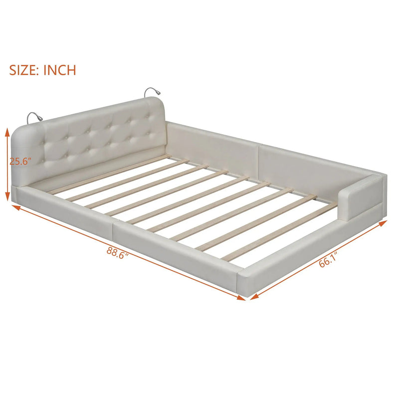 Queen Size Upholstered Platform Bed With 2 Reading Lights - White by Unique Piece Furniture