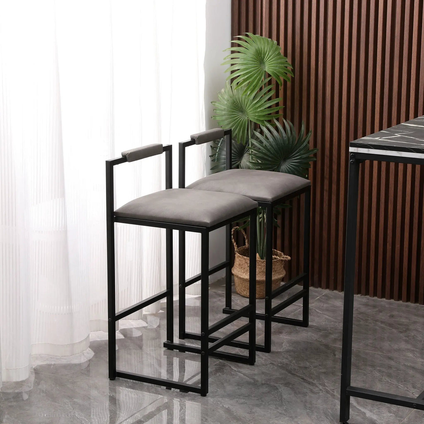 Elegant Bar Stool Set With Backrest And Footrest, Counter Height (Set of 2) by HouseOfZazla