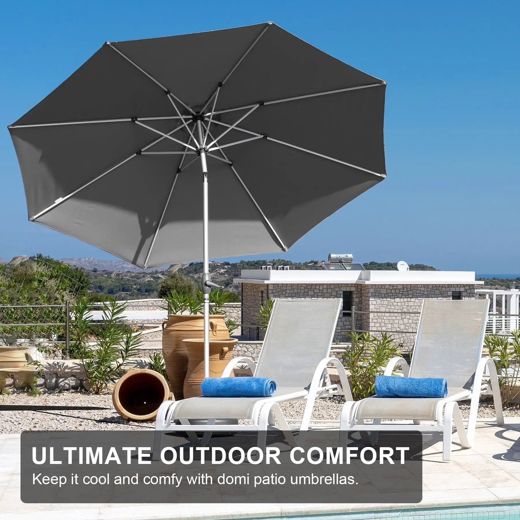 9FT Patio Umbrella, Outdoor Table Umbrella with Push Button Tilt and Crank, UV Protection Waterproof Market Sun Umbrella by HouseOfZazla