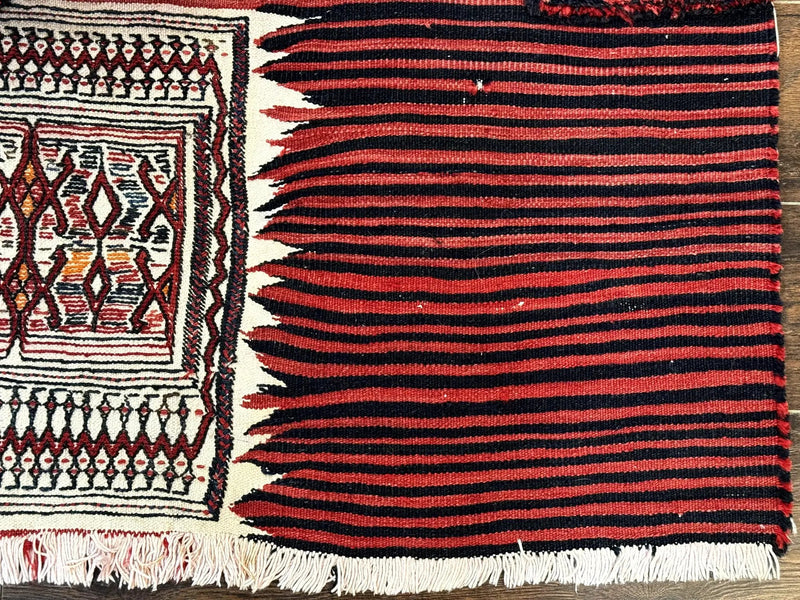 Persian Tribal Nomadic Saddle Cover Rug, Antique, Handmade, Wool, Red Ivory Black, Collectible, Shahsavan by Jewel Rugs