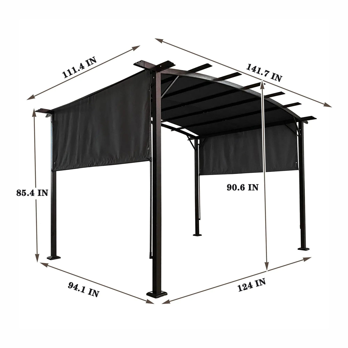 Outdoor Patio Pergola Gazebo - Steel Frame Sun Shelter With Retractable Canopy by Unique Piece Furniture