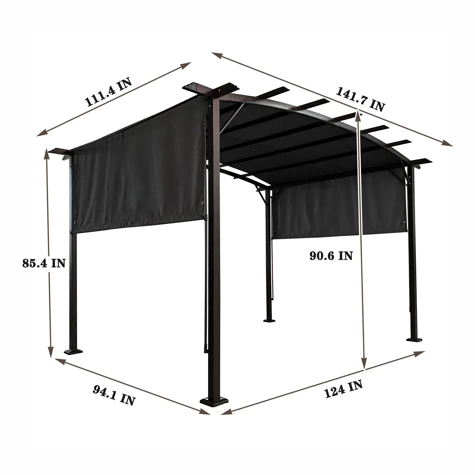 Outdoor Patio Pergola Gazebo - Steel Frame Sun Shelter With Retractable Canopy by Unique Piece Furniture