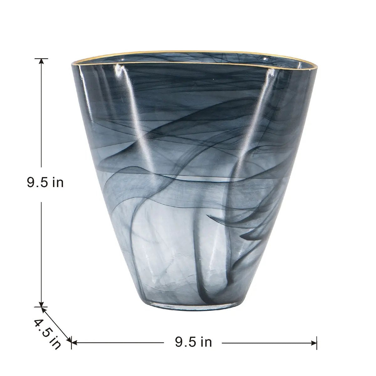 9.3x4.7x9.3' Smokey Black Glass Vase with Gold Rim by HouseOfZazla