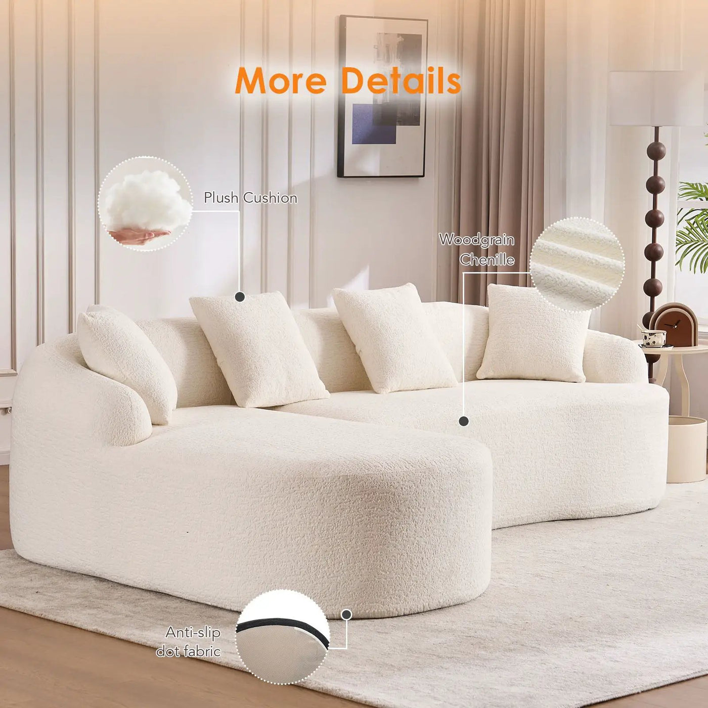 Combined Sofa With 4 Pillows by Unique Piece Furniture
