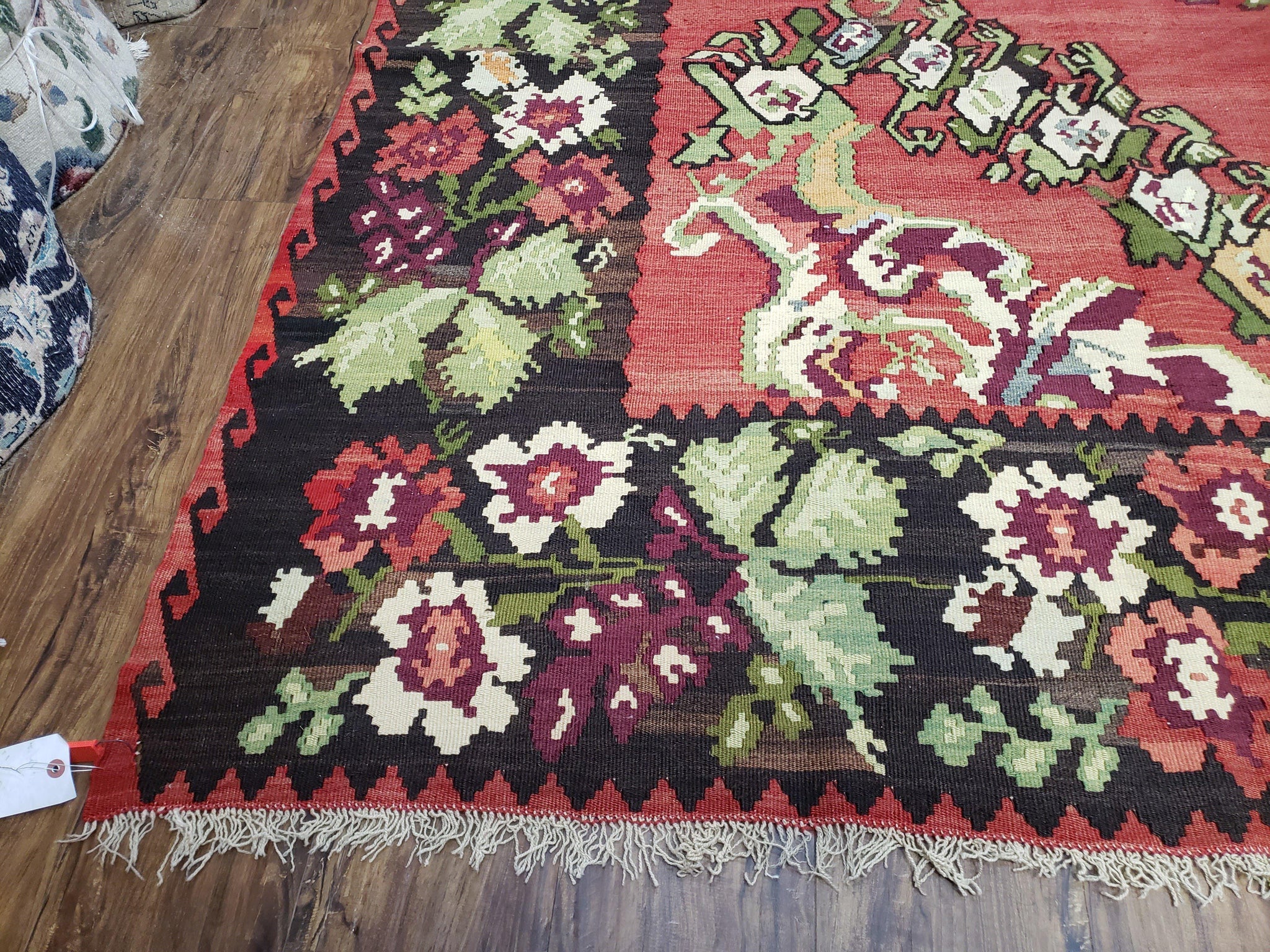 Karabakh Rug 8x11, Caucasian Kilim Rug, Vintage Antique Turkish Anatolian Azerbaijani Carpet, Wool Red & Black Hand-Woven 8 x 11 Living Room by Jewel Rugs