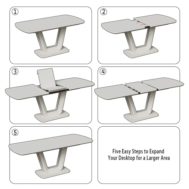 Modern Industrial Style Expandable Dining Table With U Shaped Legs - Antique Gray White
