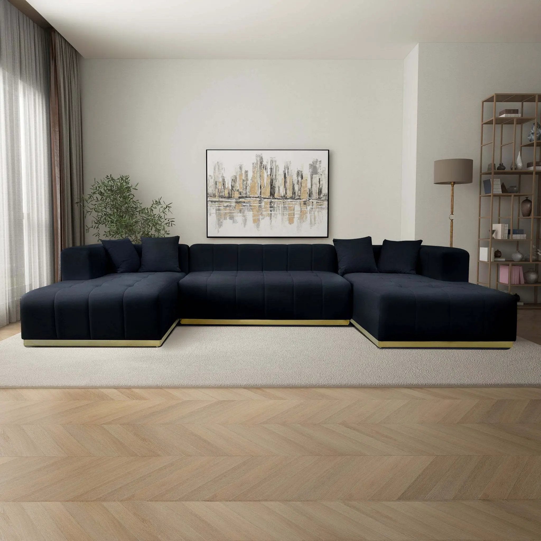 Nolan U-Shape Corner Sofa - Black Velvet by HouseOfZazla