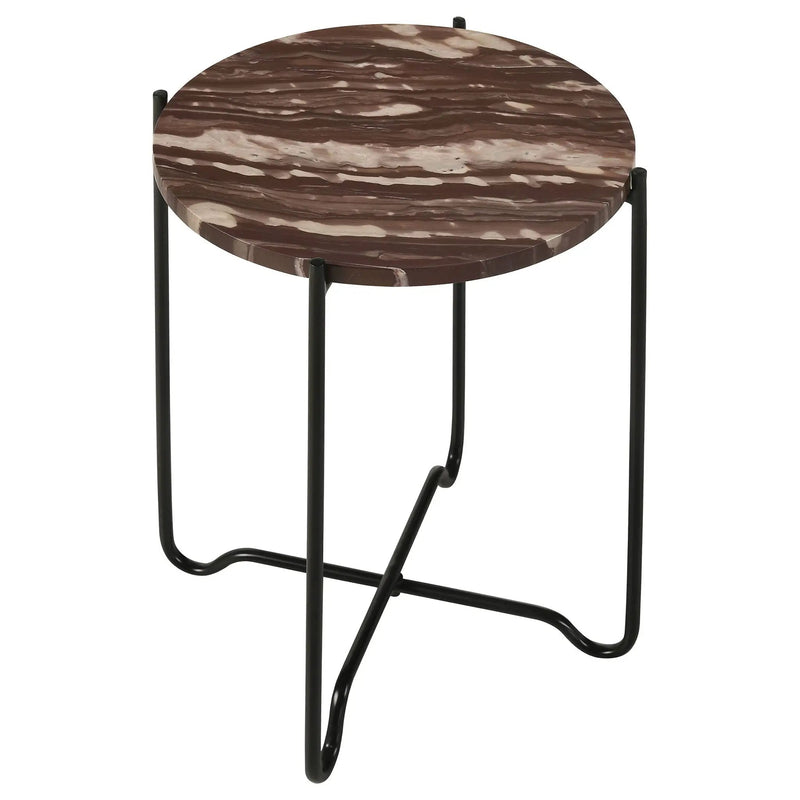 Latifa Round Marble Top Accent Side Table Red and Black by Unique Piece Furniture
