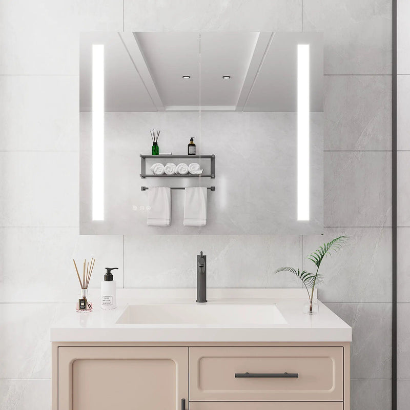 LED Medicine Cabinet With Mirror, Double Door With Defogger, Dimmer, Surface Mount by HouseOfZazla