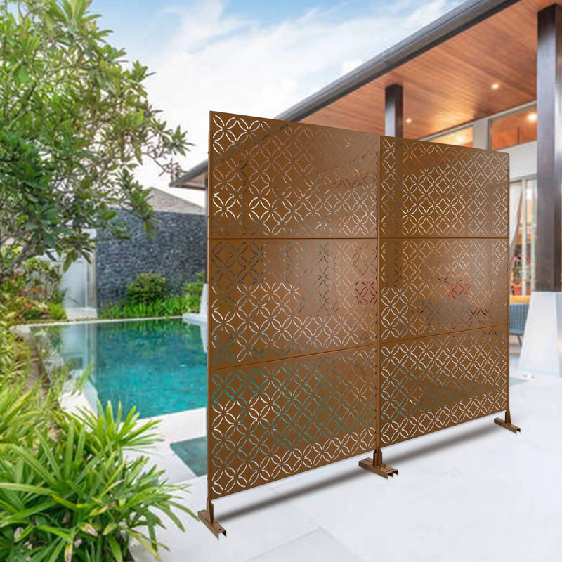 Freestanding Decorative Privacy Screen For Deck Balcony Patio, Metal Privacy - Brown by Unique Piece Furniture