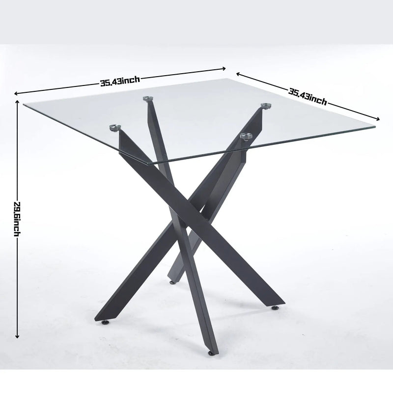 Dining Table With Cross Metal Leg And Tempered Glass, Modern Space Saving Kitchen Table For Living Room Legs, Square Table by HouseOfZazla