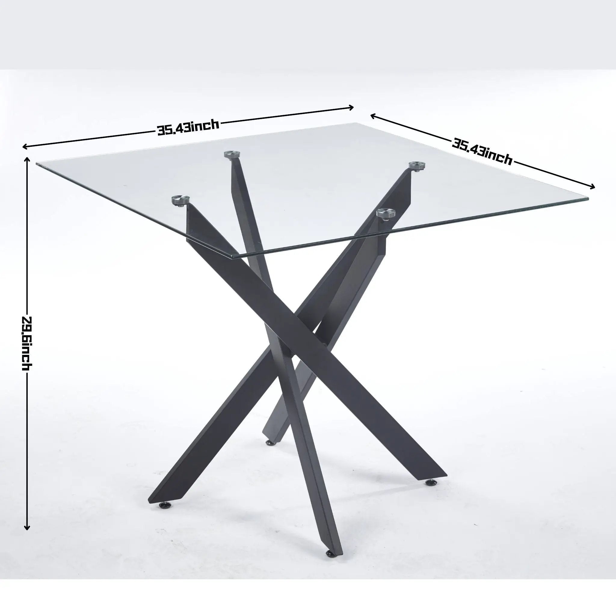 Dining Table With Cross Metal Leg And Tempered Glass, Modern Space Saving Kitchen Table For Living Room Legs, Square Table by Unique Piece Furniture