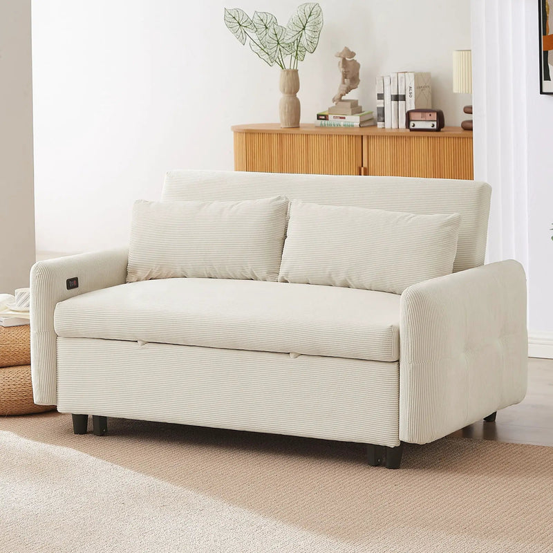Pull-Out 2 Seat Modern Sleeper Sofa With 2 Throw Pillows And USB Ports by HouseOfZazla