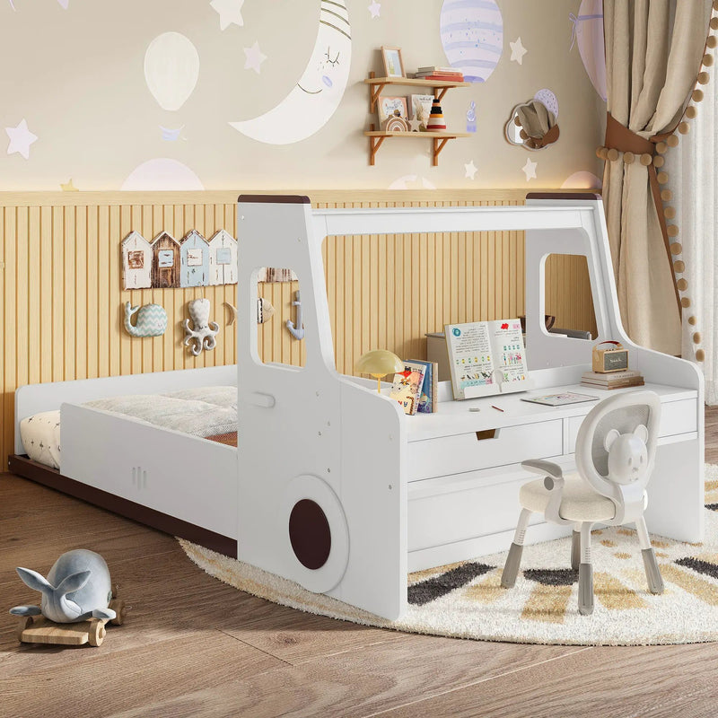 Twin Size Car-Shaped Floor Bed with Storage for Kids by HouseOfZazla