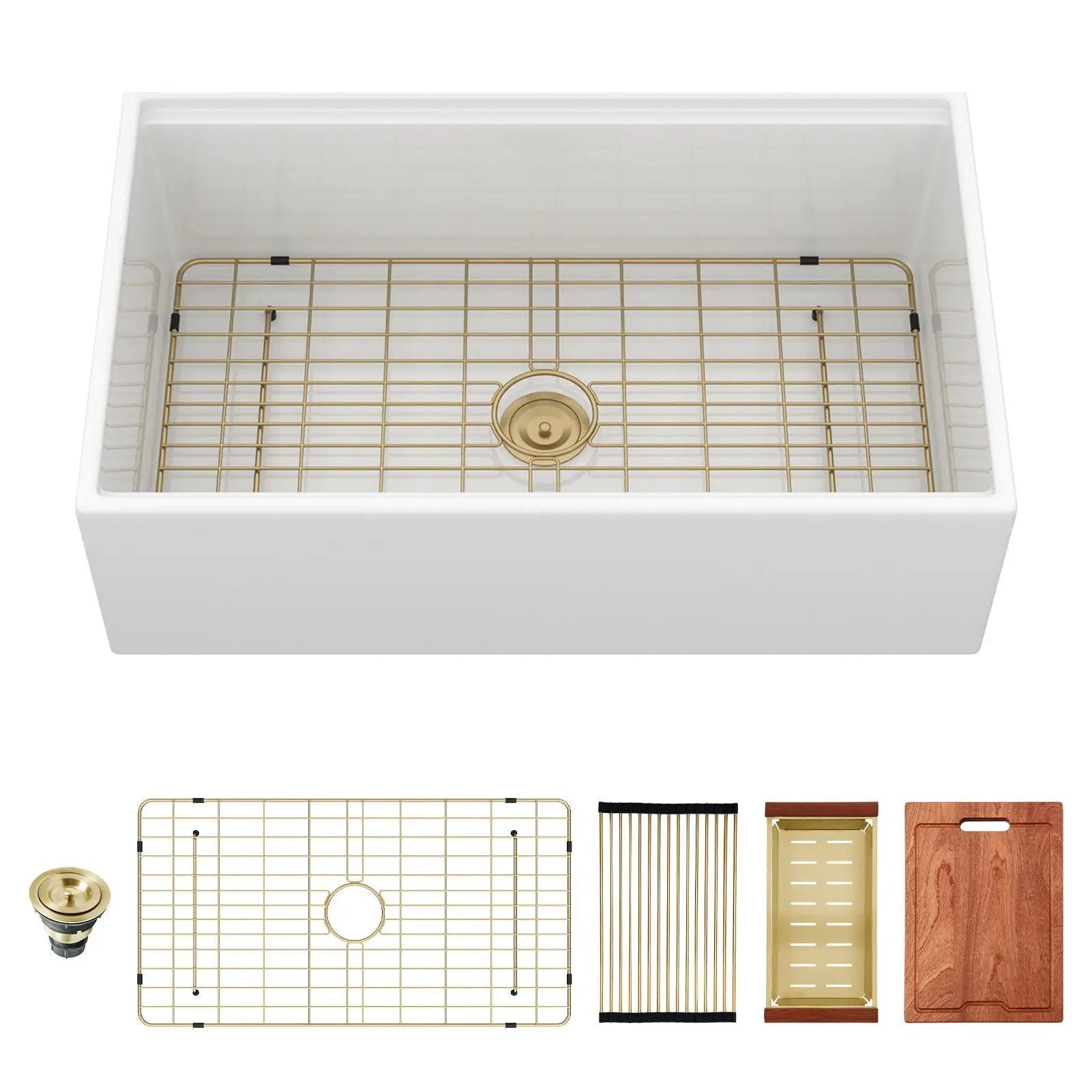 Workstation Single Bowl, Apron Front Kitchen Sink - White by HouseOfZazla