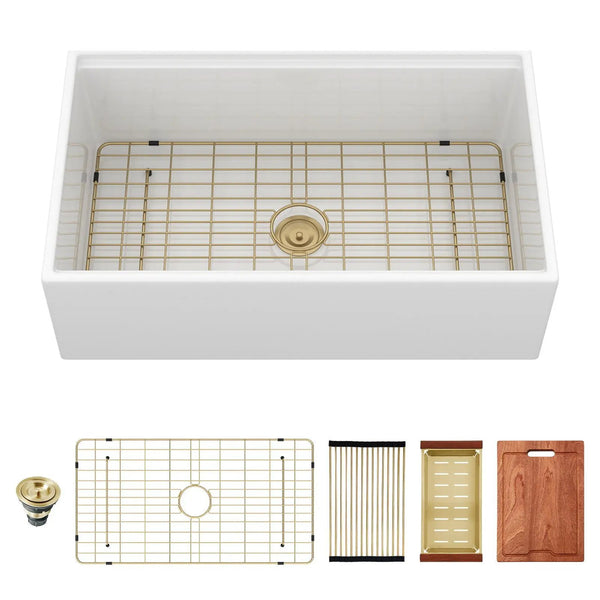Workstation Single Bowl, Apron Front Kitchen Sink - White
