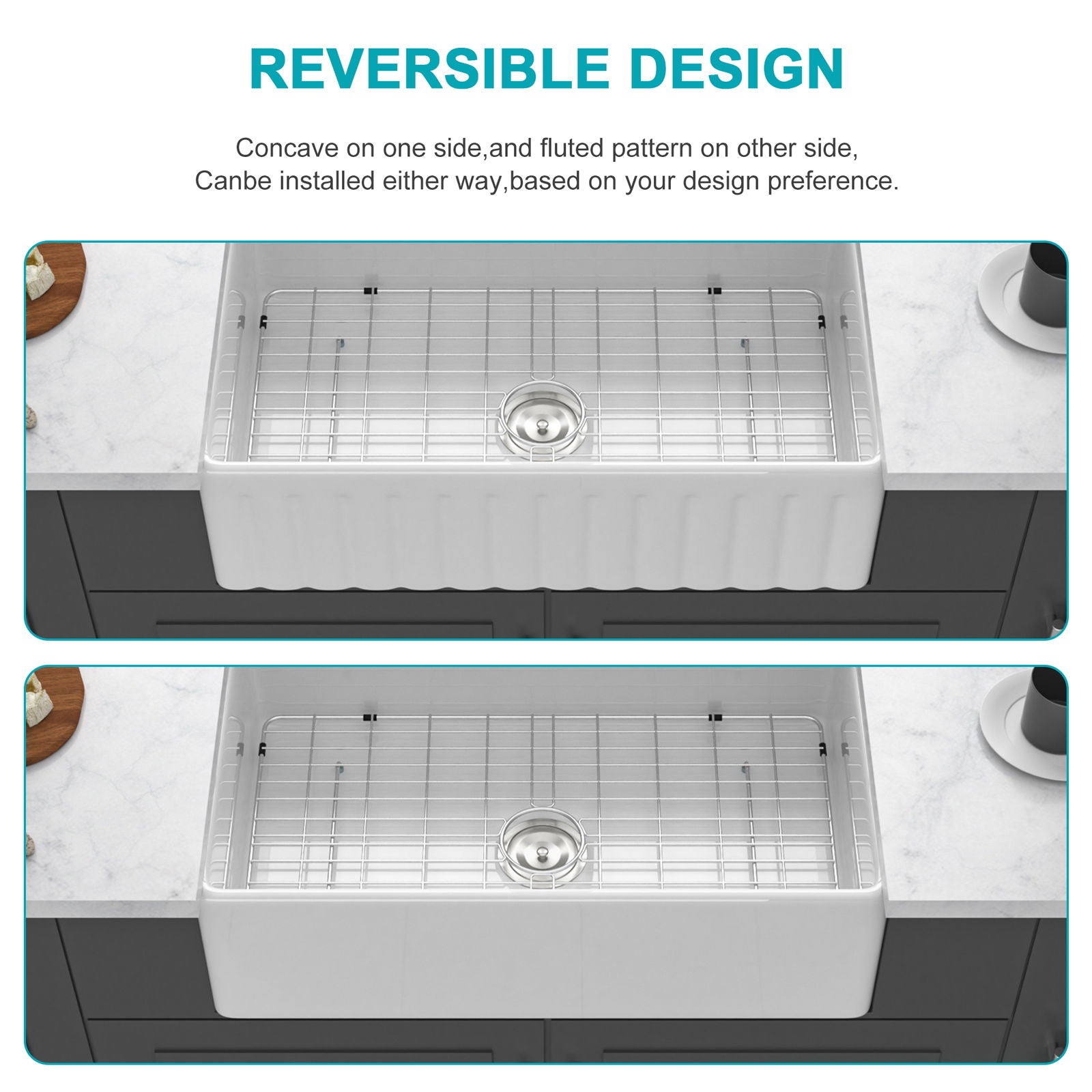 Ceramic Farmhouse Sink With Deep Basin And Stainless Steel Grid by HouseOfZazla