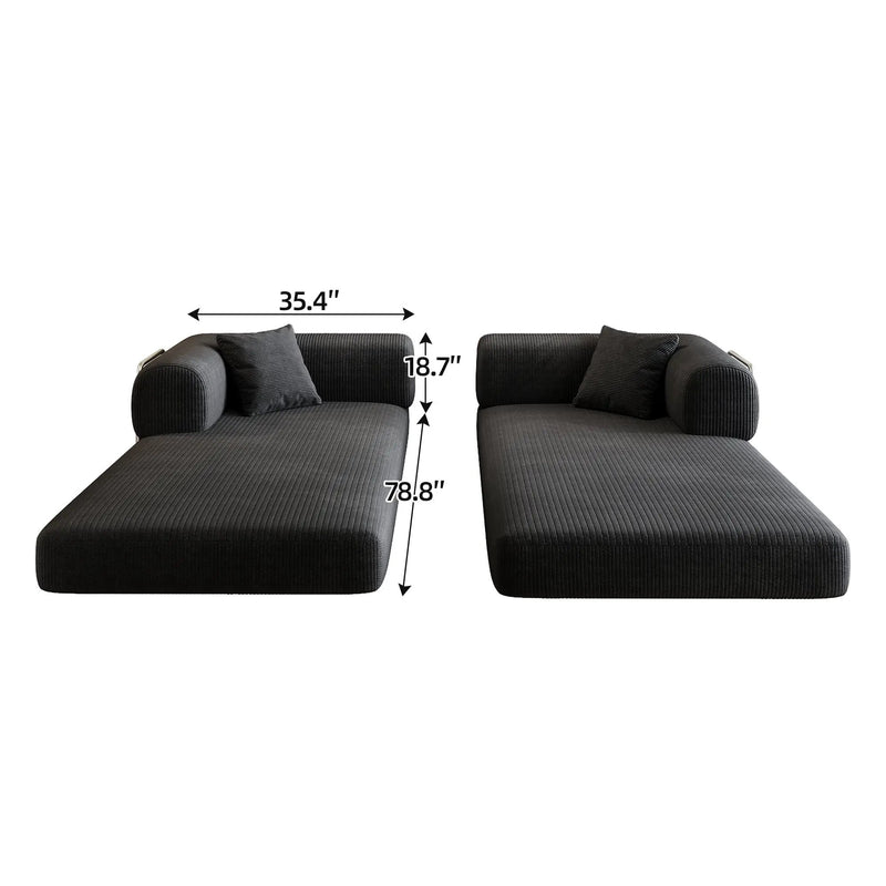 78.8' Compression Sofa,Convertible Floor Sofa Bed-with Pillow Back Support Armrest,Comfy Futon Couch Sleeper Bed,Loveseats Boneless Modular Sectional Sofa,Corduroy fabric,for Living Room,Bedroom,Black by HouseOfZazla