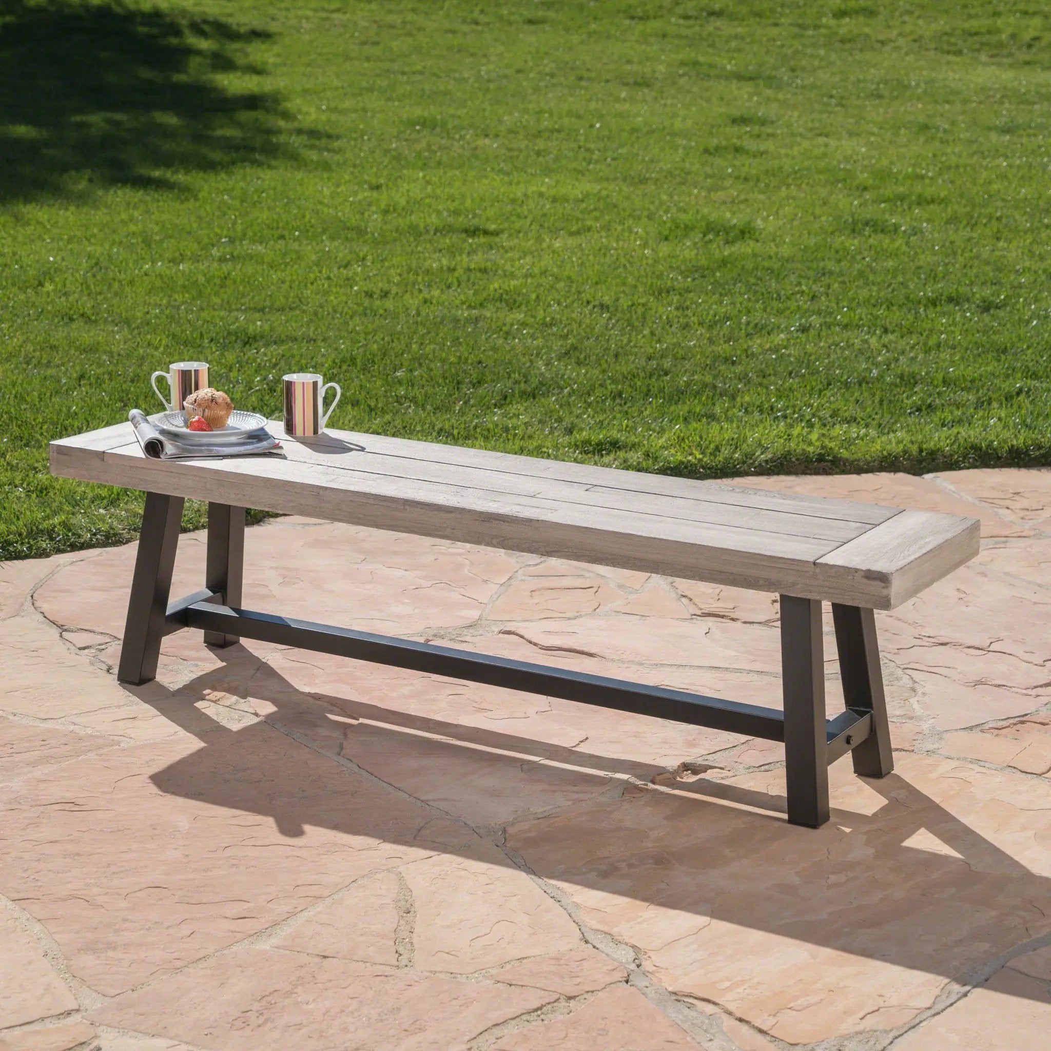 Tranquilizer Outdoor Acacia Wood Bench With Slat Panel Design by HouseOfZazla