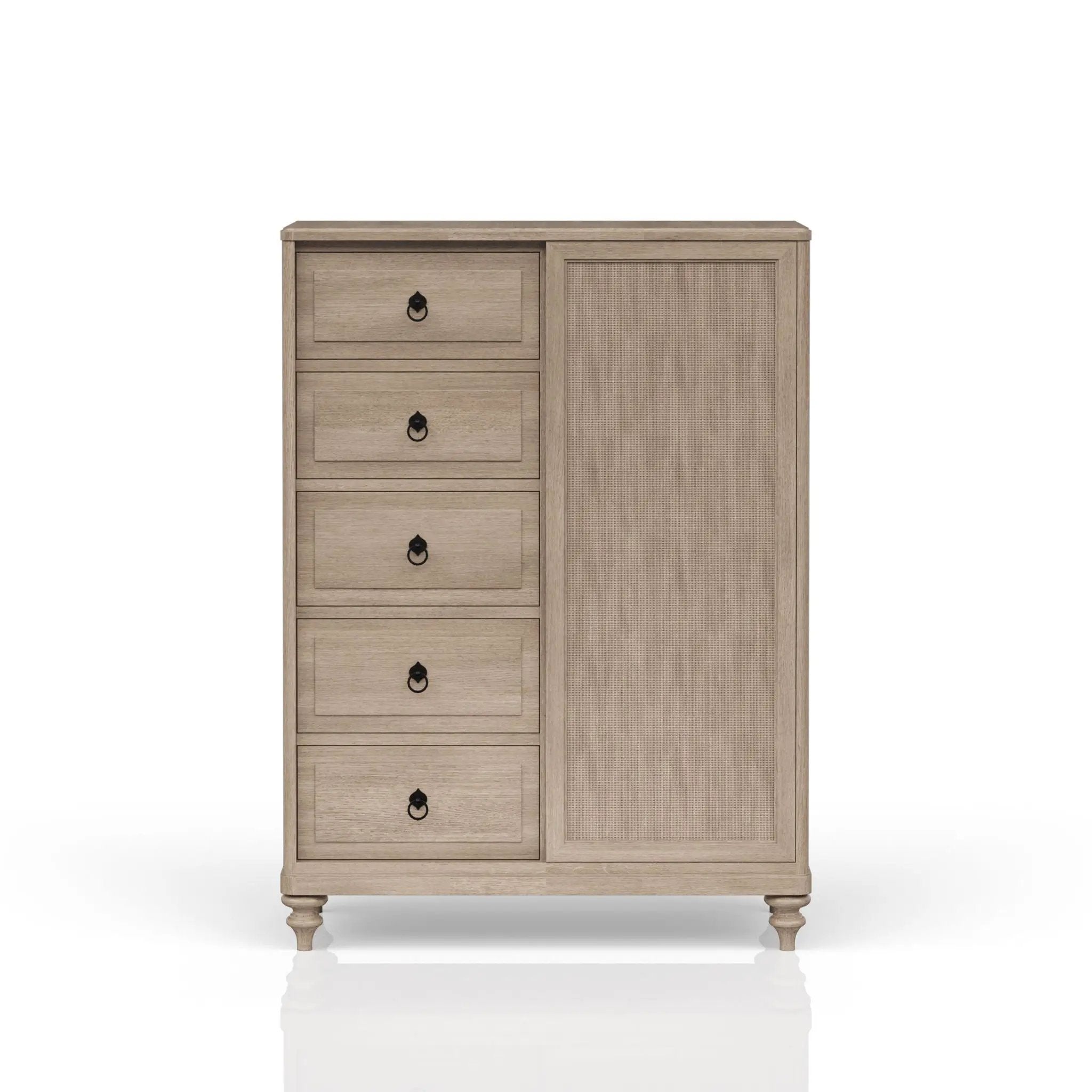 Queen Canopy Bedroom Set With A 2 Drawer Nightstand A Dresser With Poster Mirror And A Door Chest - Sand by HouseOfZazla