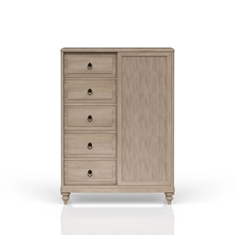 Queen Canopy Bedroom Set With A 2 Drawer Nightstand A Dresser With Poster Mirror And A Door Chest - Sand by HouseOfZazla
