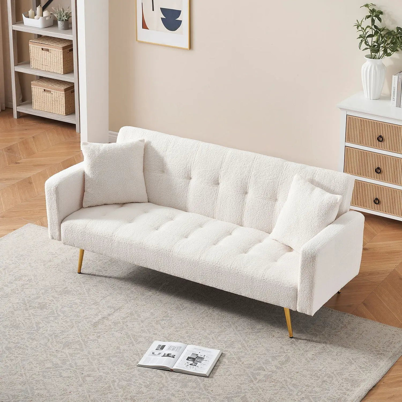 Teddy Fleece Sofa Bed With Luxurious Throw Pillows by Unique Piece Furniture