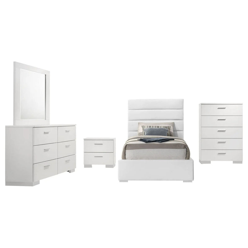 Felicity 5-piece Twin Bedroom Set White High Gloss by Unique Piece Furniture